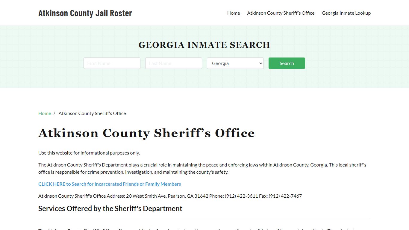 Atkinson County Sheriff Office, GA, Arrest Warrants Search